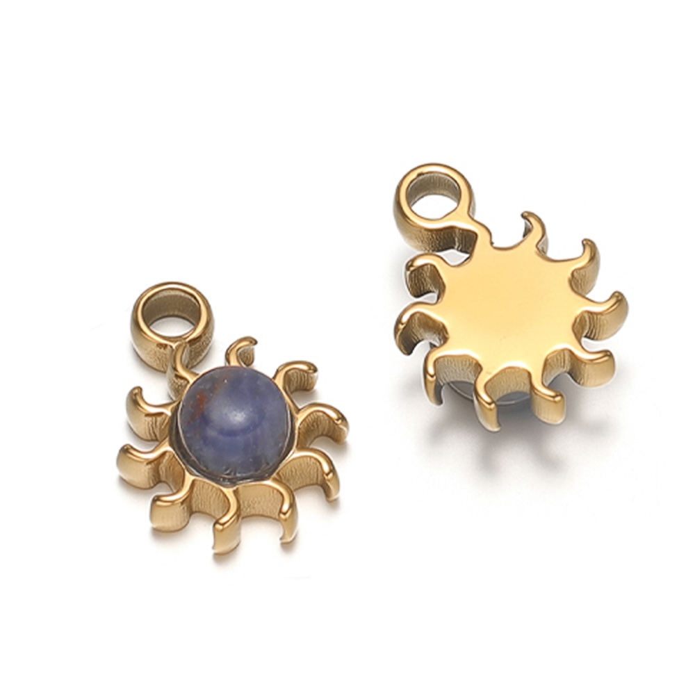 Jewelry Making Gemstones - 5 stuks roestvrijstalen zonbedels met edelsteen,
